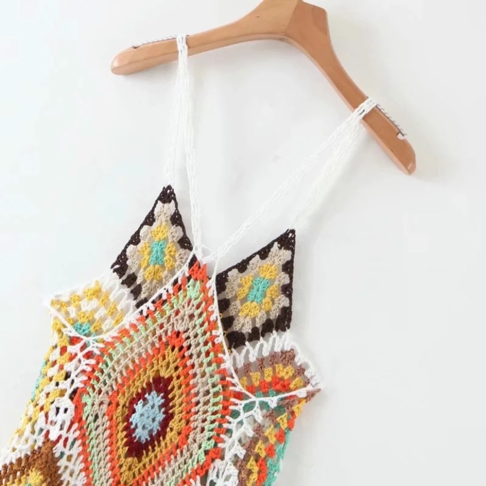 SOLD OUT Boho Handmade Multi Color Crochet Coverup Dress - Picture 7 of 13